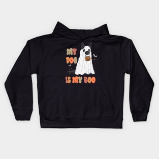 My Dog Is My Boo Spooky Season Ghost Halloween Groovy Retro Kids Hoodie